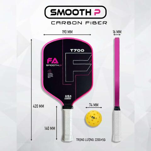 Smooth-P T700 bề mặt trơn Combo vợt PICKLEBALL Full Phụ Kiện