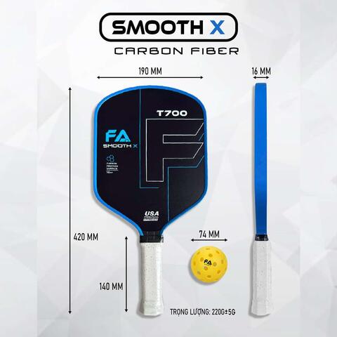 Smooth X T700 bề mặt trơn Combo vợt PICKLEBALL Full Phụ Kiện